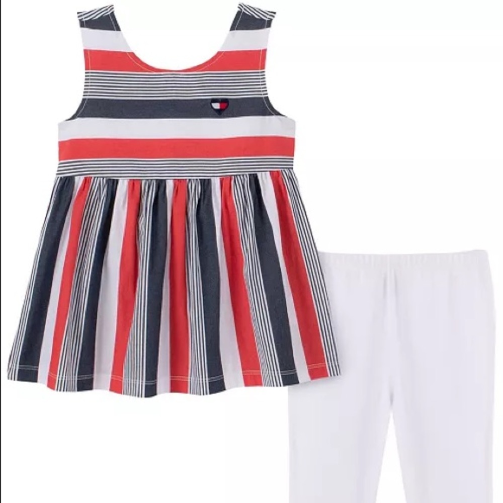 Tommy Hilfiger 2-Piece Baby Doll Shirt and Capri Leggings Set - Red white blue